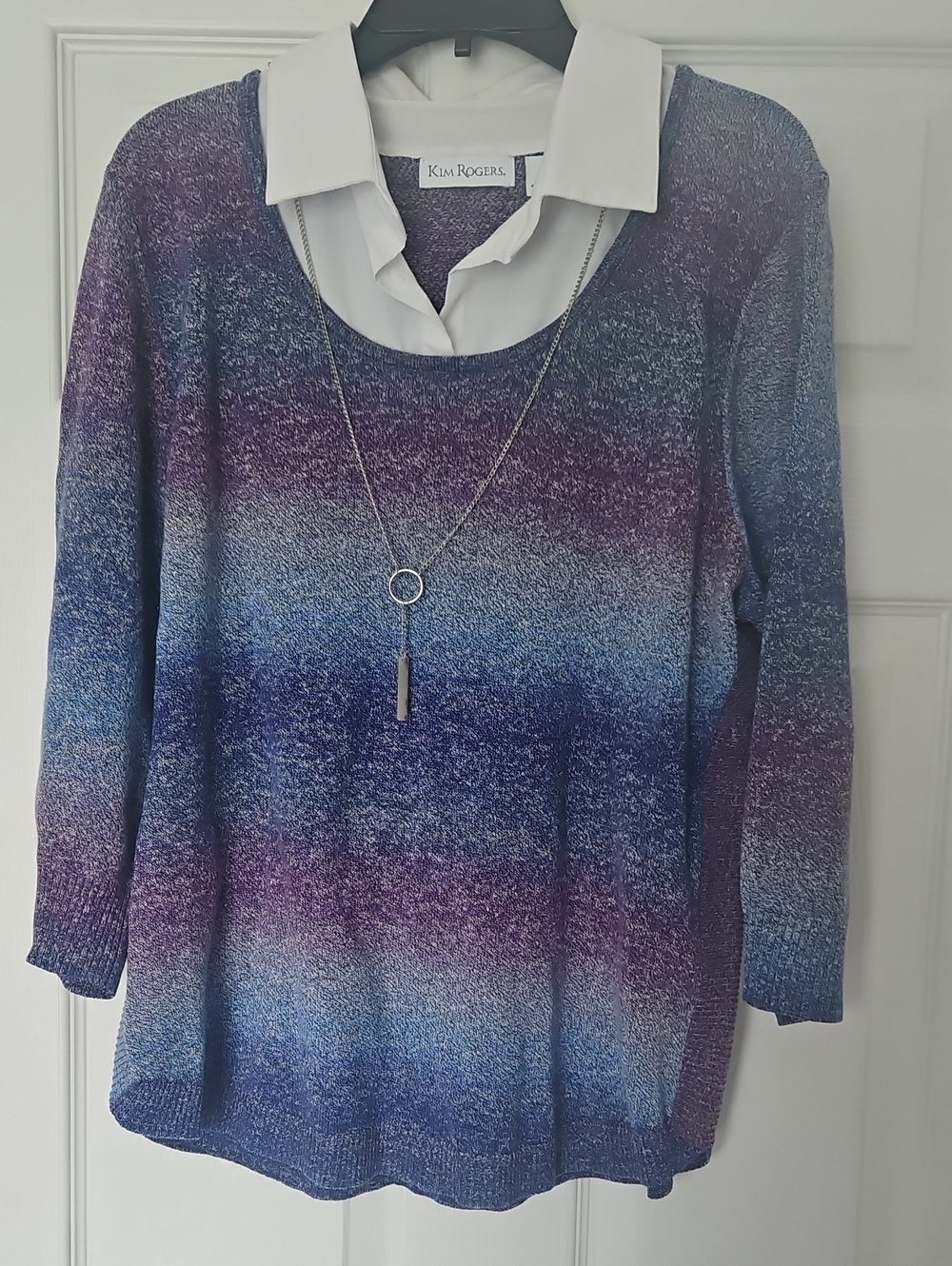 Kim Rogers Blue and Purple Ombre Collared Neck Sweater